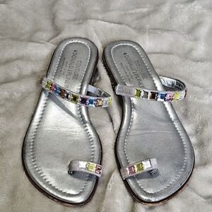 Donald J. Pliner Silver Sandals with Multicolor Accents Size 8.5M